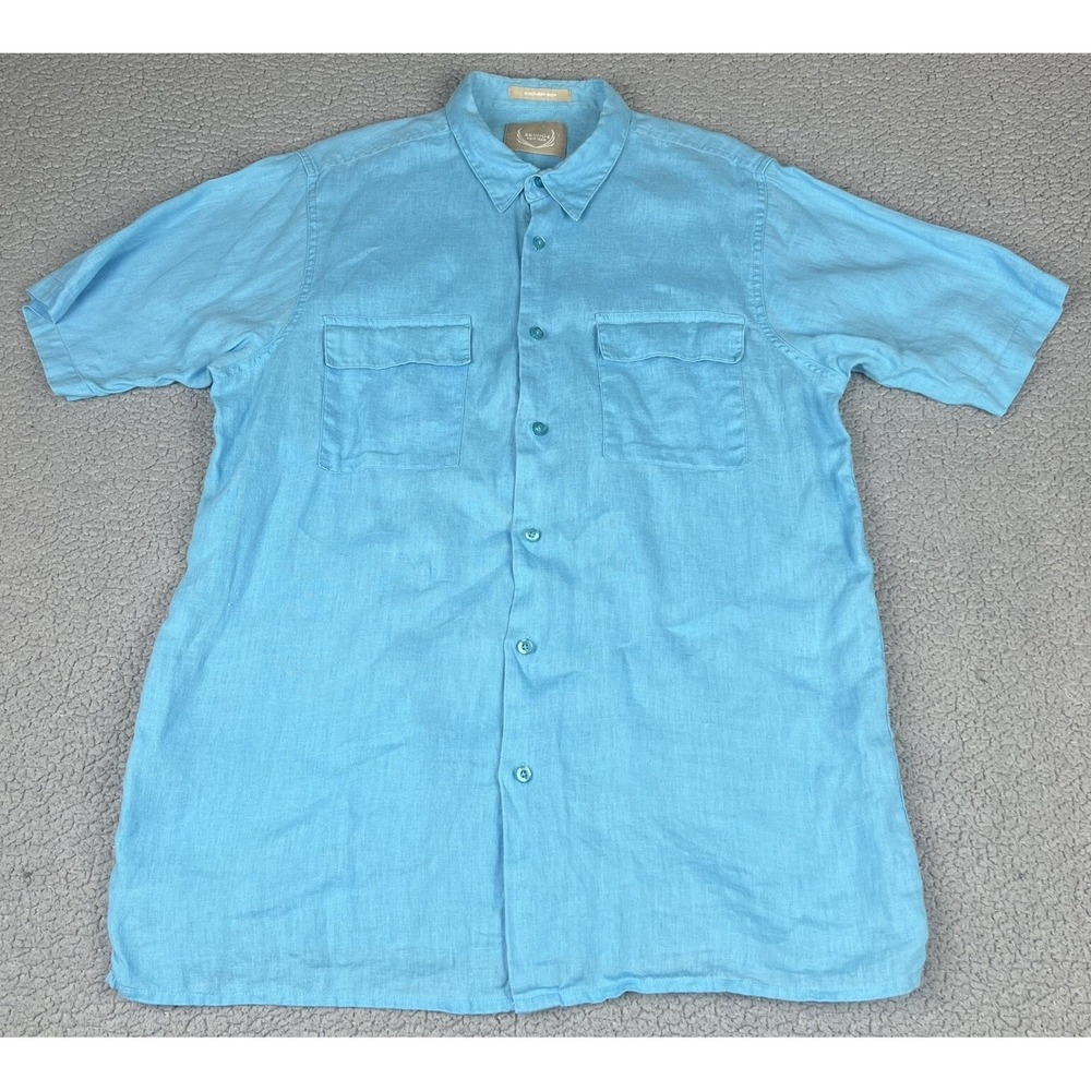 Bruno New York Linen Shirt Mens  Extra Large Short  Sleeve Button Up Blue Casual
